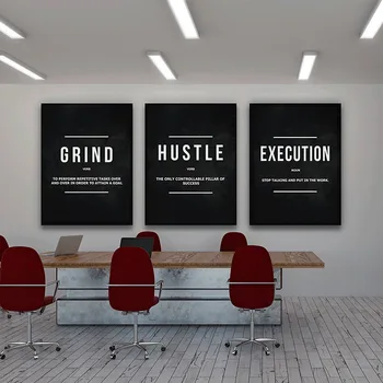 

Amazon Hot Selling Entrepreneur Famous Words Inspirational Canvas Triple Black and White English Office Study Painting
