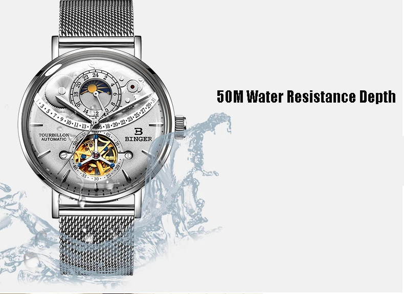 Швейцарские мужские часы Бингер автоматические механические мужские часы люксовый бренд Сапфир Relogio Masculino водонепроницаемые мужские часы B-1-5
