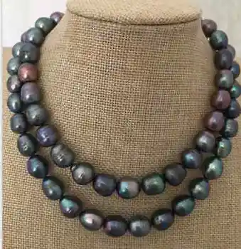 

2 rows 9-10mm tahitian baroque black blue pearl necklace 18"19"