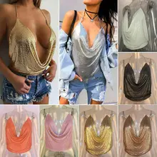 

2020 Sexy Backless Sequins Women Crop Tops Halter Tank Camis Summer Cropped Bra Crop Top Strap Ladies Party Vest Blusa