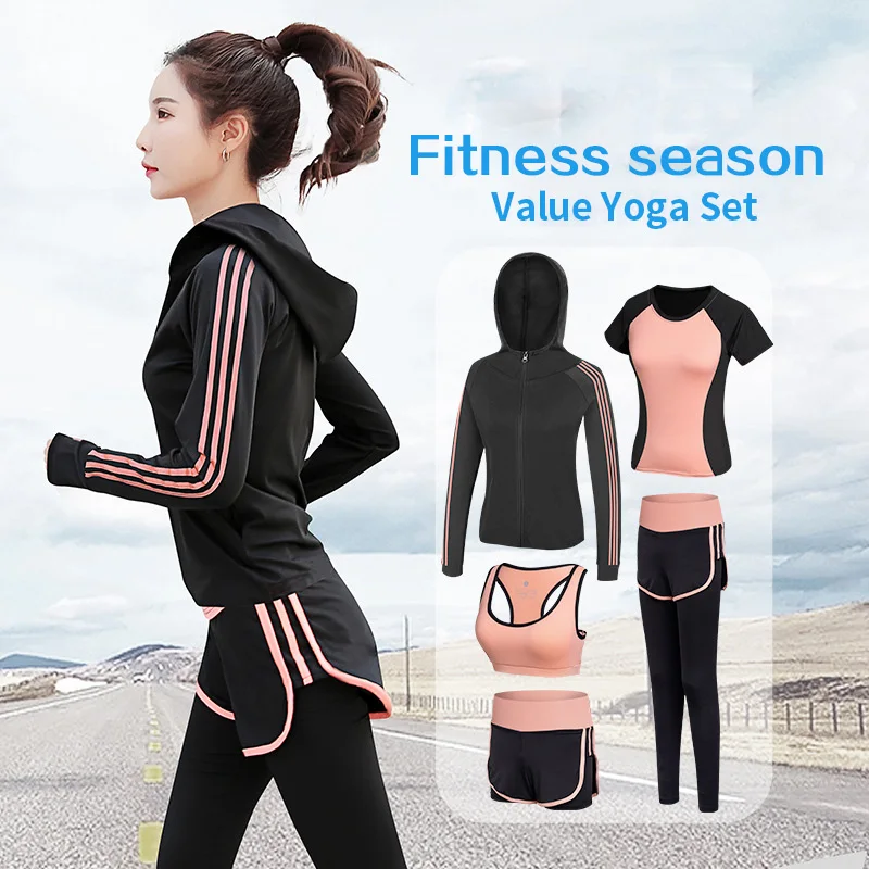 

Women Running Sports Fitness 5 Piece Set Comfortable Jogging Suits For Women 2019 Plus Size XXL Tracksuit Yoga Sport Wear