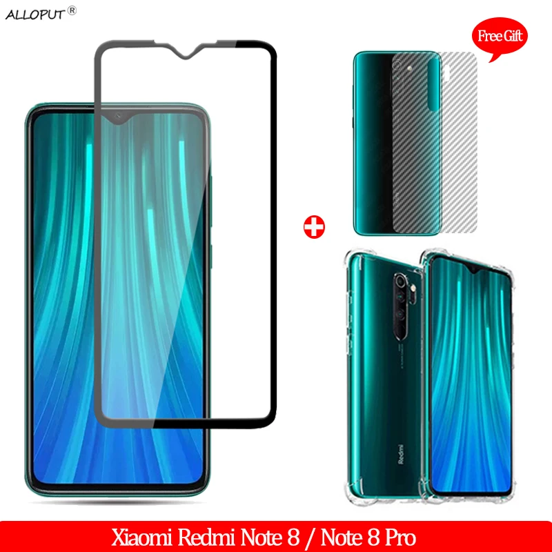 

3-in-1 Front + Back Glass Film Redmi Note 8 Tempered Glass Xiaomi Redmi Note 8 Pro Screen Protector redmi note 8 pro Airbag Case