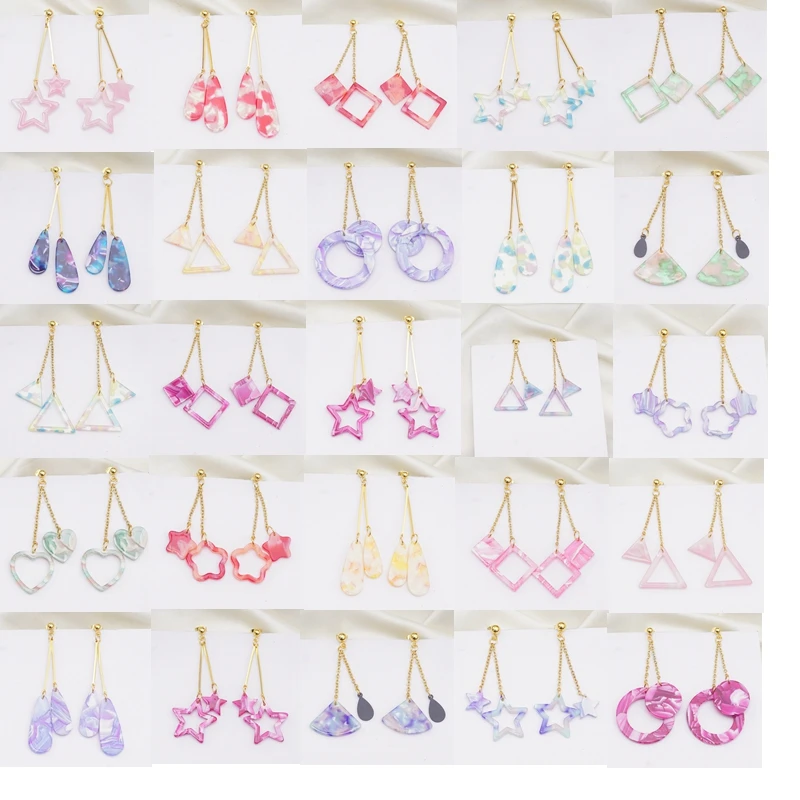 Simple Geometric Acrylic Stainless Steel Tassel Dangle Earrings for Women Gold Color Drop Earring 2019 Jewelry Earings Earing | Украшения и