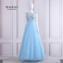 Реальные фотографии, Тюлевое вечернее платье, рукав-крылышко, бисероплетение, ручная работа, вырез лодочкой, длинные платья для выпускного вечера, OL102445