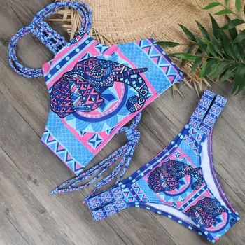 

2020 New Girl Bikinis Set Bikini Swimwear Woman Swimsuit Elephant Print Multicolor Low waist Big Sale Wholesale Pads Push Up