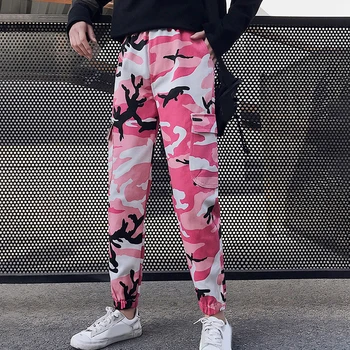 

Women's Trousers Camouflage Print Loose High Waist Hip Hop Sports Combat Military Cargo Pants Plus Size