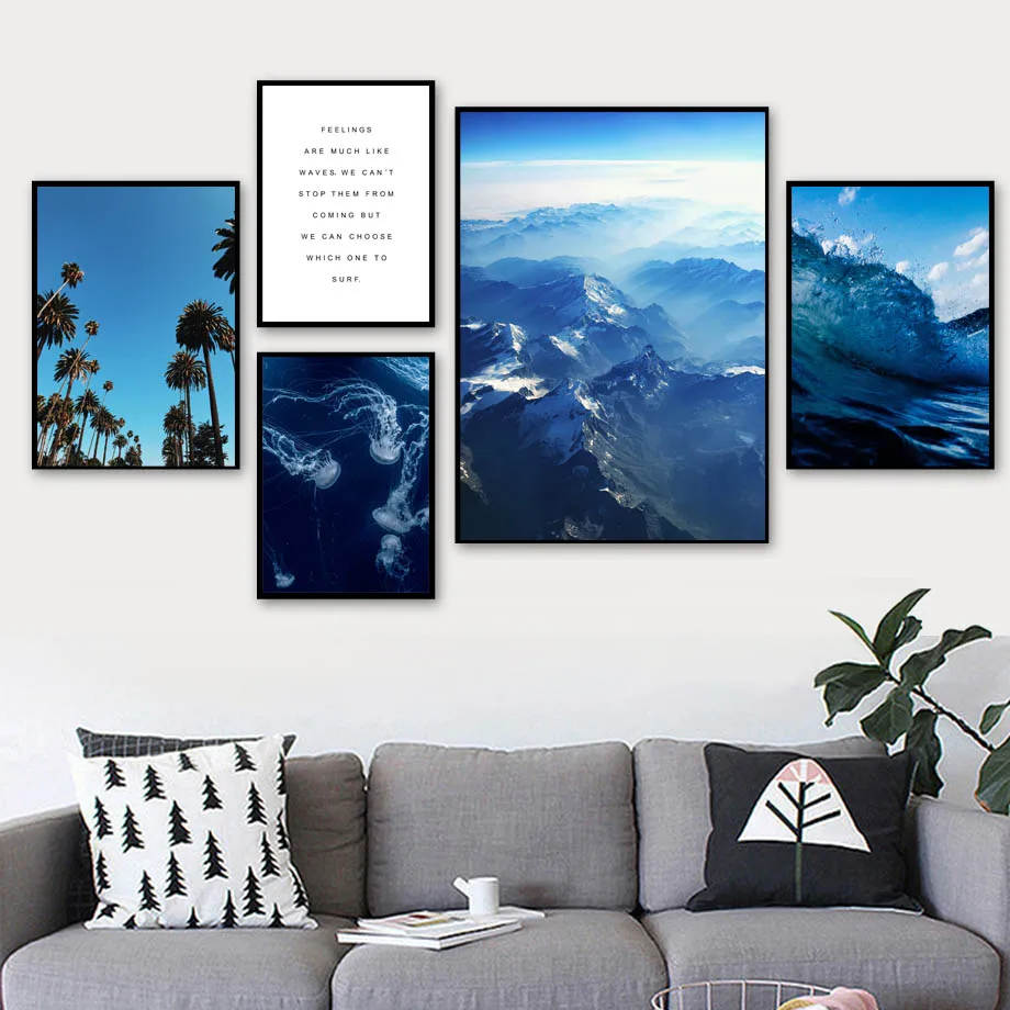 

Blue shark jellyfish whale surf Quote Wall Art Canvas Painting Nordic Canvas Posters And Prints Wall Pictures For Living Room