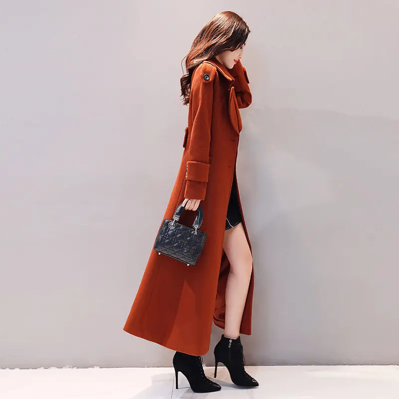 caramel colour Супер длинное шерстяное пальто для женщин, утолщенное пальто, парки размера плюс 3XL, зимнее пальто для женщин, элегантное шерстяное пальто, теплые зимние куртки C5732 - Цвет: caramel colour