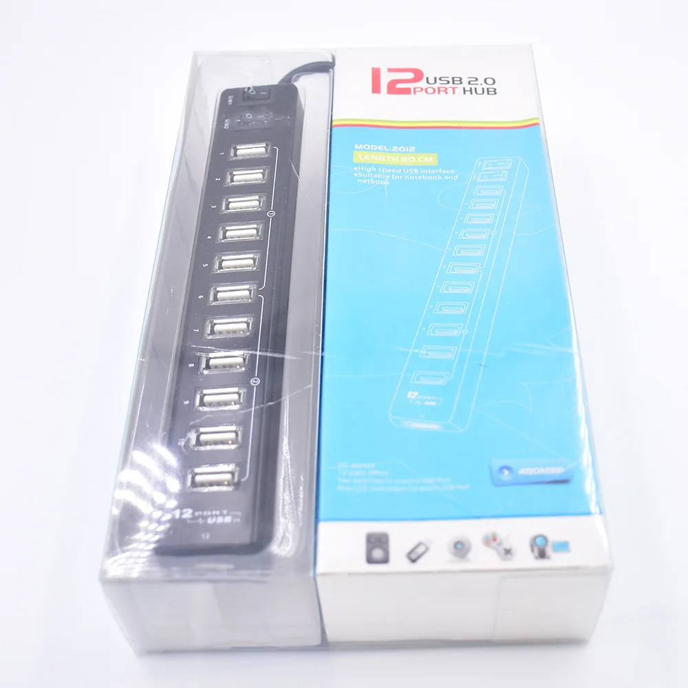 USB Hub 2,0 адаптер 12 портов с светодиодный выключатель питания для ПК ноутбука