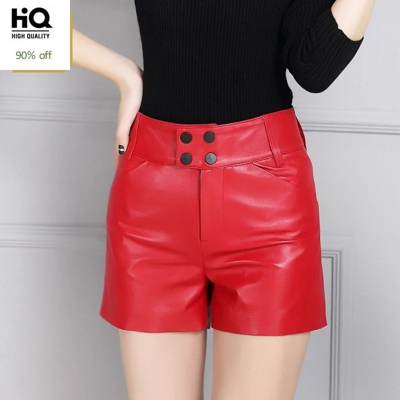 Mode Schapenvacht Lederen Shorts Femme Winter Wijde Pijpen Rits Korte Broek Rood Zwart Office Lady Top Kwaliteit Broek Vrouwen Mode Schapenvacht Lederen Shorts Femme Winter Wijde Pijpen Rits Korte Broek Rood Zwart Office Lady Top Kwaliteit Broek Vrouwen