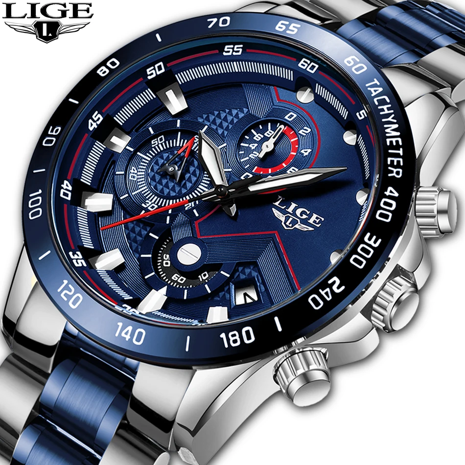 LIGE Watch for Men Stylish with Auto Date Luminous Pointer 3 ATM Waterproof  Analog Quartz Watches with Mini Round Dial Fashion Business Chronograph