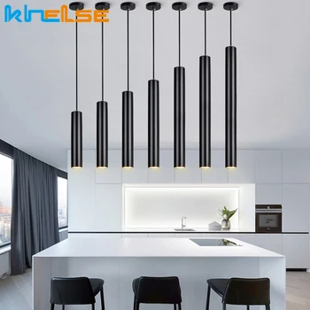

Nordic Loft Led Pendant Lights Iron Hanging Lights Long Tube Pendant Lamps For Kitchen Living Room Bedroom Aisle Restaurant