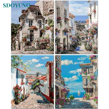 

SDOYUNO 40x50cm Painting By Numbers European town Frameless DIY Paint By Numbers On Canvas Landscape Home Decor Handpaint Gift