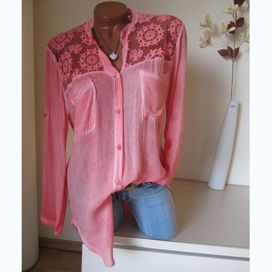 Blusas Mujer De Moda 2019 Blouse Women Plus Size 5XL Lace Patchwork Sexy White Black Long Sleeve Shirt Top Women Blouses Summer6