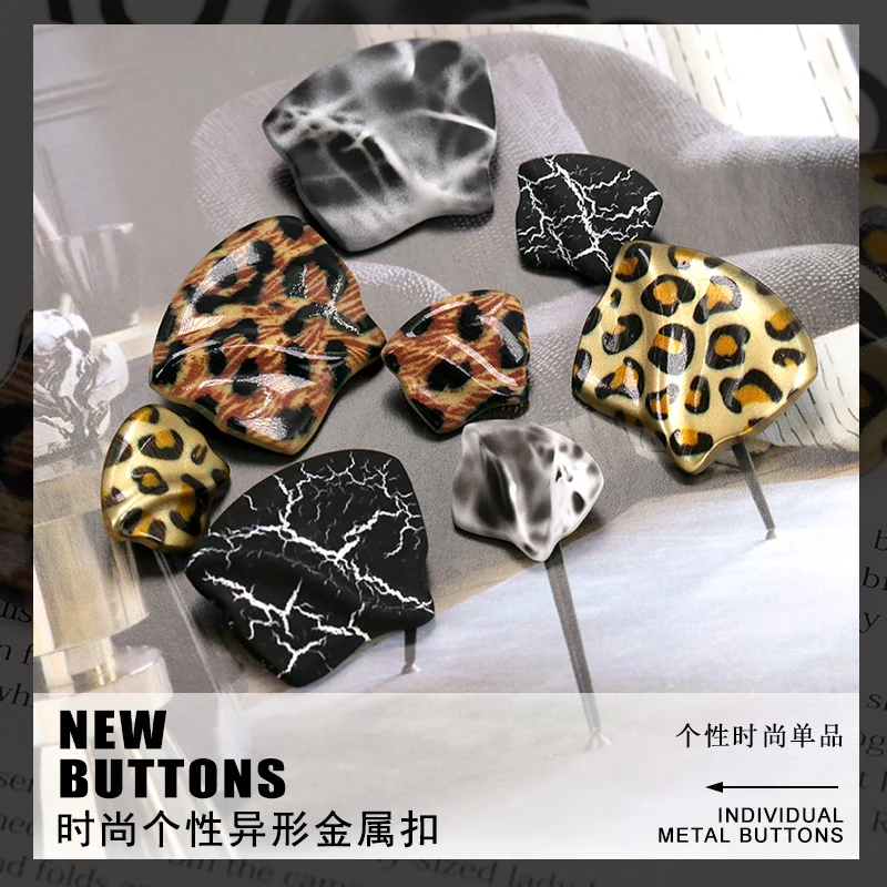 

3pieces Designer Crack Button Leopard Print Pattern Metal Buckle Casual Clothes Suit Button for Clothing Coat Men Women