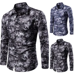 Camisa do vintage oversize camisas dos homens inverno outono manga longa floral impresso lapela camisa ajuste fino botão para baixo festa blusa