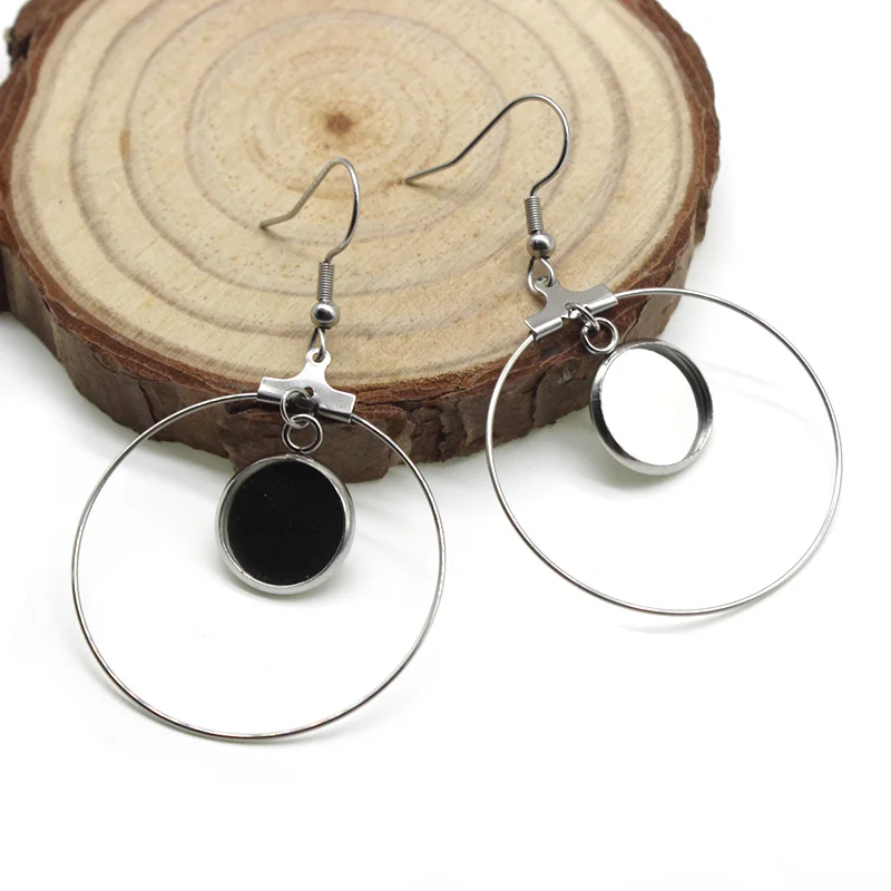 Stainless steel blank cabochon Earring Bezel 8 10 12 14 16 18 20 25 mm Glass Cabochon Cameo Settings diy Hooks Findings | Украшения и