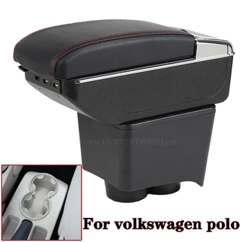 

For Volkswagen Polo Armrest Box 2002-2009 Central Content Storage Box USB Charging with Cup Holder Ashtray Accessories