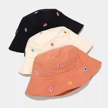 

New Spring Fashion Cotton Flower Embroidery Bucket Hat Fisherman Hat Outdoor Travel Hat Sun Cap Hats For Women Student