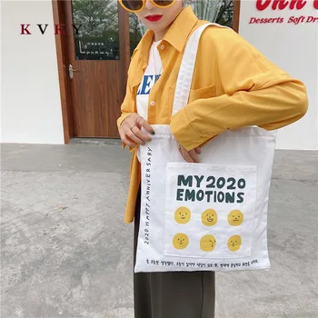 

2020 New Women Canvas Printing Art Reusable Shoulder Bags Solid Color Large Capacity Multi-purpose Handle Women Shopping Bags