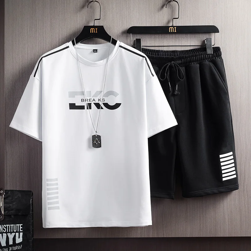 Conjuntos informales para hombre, chándal holgado con estampado de letras, camiseta de manga corta y pantalones cortos, ropa informal estilo Hip Hop, traje deportivo, 2 uds.