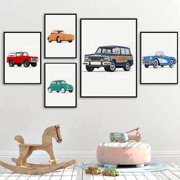

Cartoon Traffic Tool Canvas Painting Nordic Colourful Motorcycle Car Posters and Prints Wall Art Pictures for Kids Room Decor