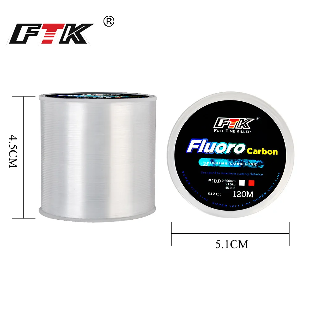 FTK 120m 보이지 않는 낚시 라인 반점 플루오로카본 코팅 낚시 라인 0.20mm-0.60mm 7.15LB-45LB 초강력 발견 라인