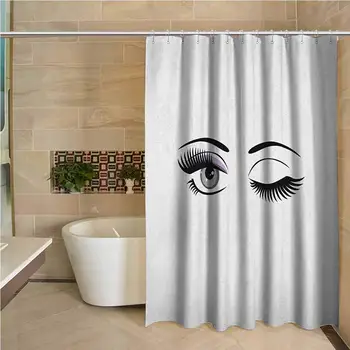 

Eyelash Hotel Quality Polyester Shower Curtain Cartoon Style Dramatic Woman Eyes with Long Lashes Winking Flirting Gesture