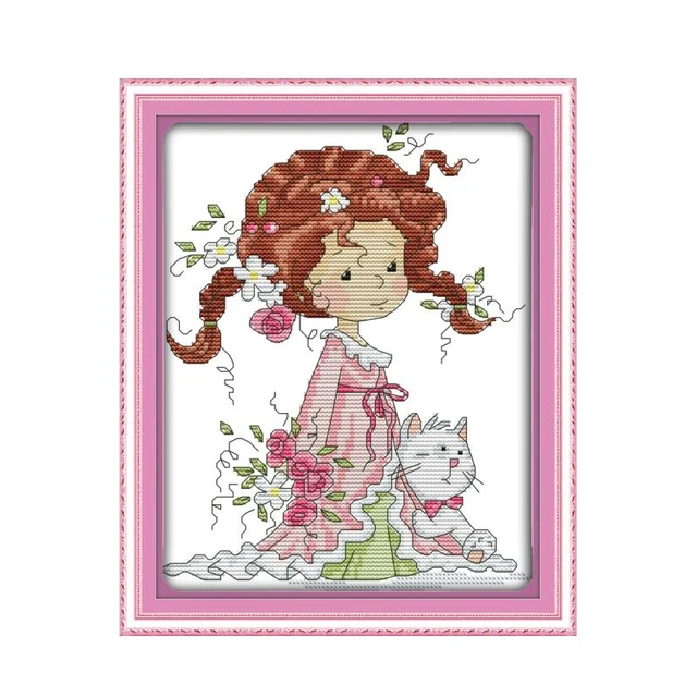 La bambina e gattino punto croce kit FAI DA TE ricamo set cucito a mano  punto croce DMC colore Dreamfounder - AliExpress