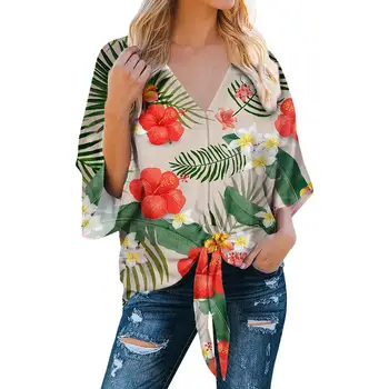 

tropical Flowers Design Ladies Fashion Loose Blouses Tops Girls Outdoor Comfortable Chiffon Streetwears Femme