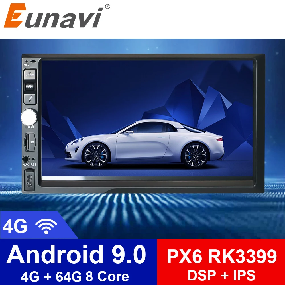 Eunavi 2 Din 7 ''TDA7851 Android 9 4G 64G Восьмиядерный универсальный автомобильный Радио