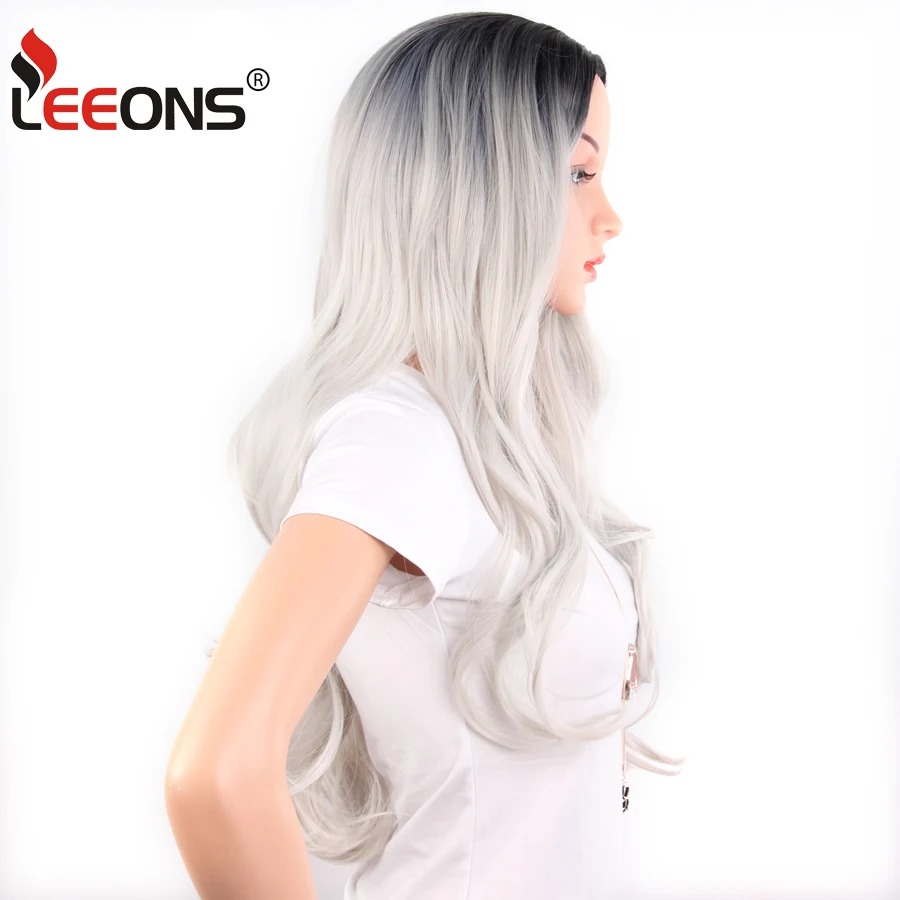 Leeons Серебряный Фиолетовый Коричневый блонд синтетический парик тело волна