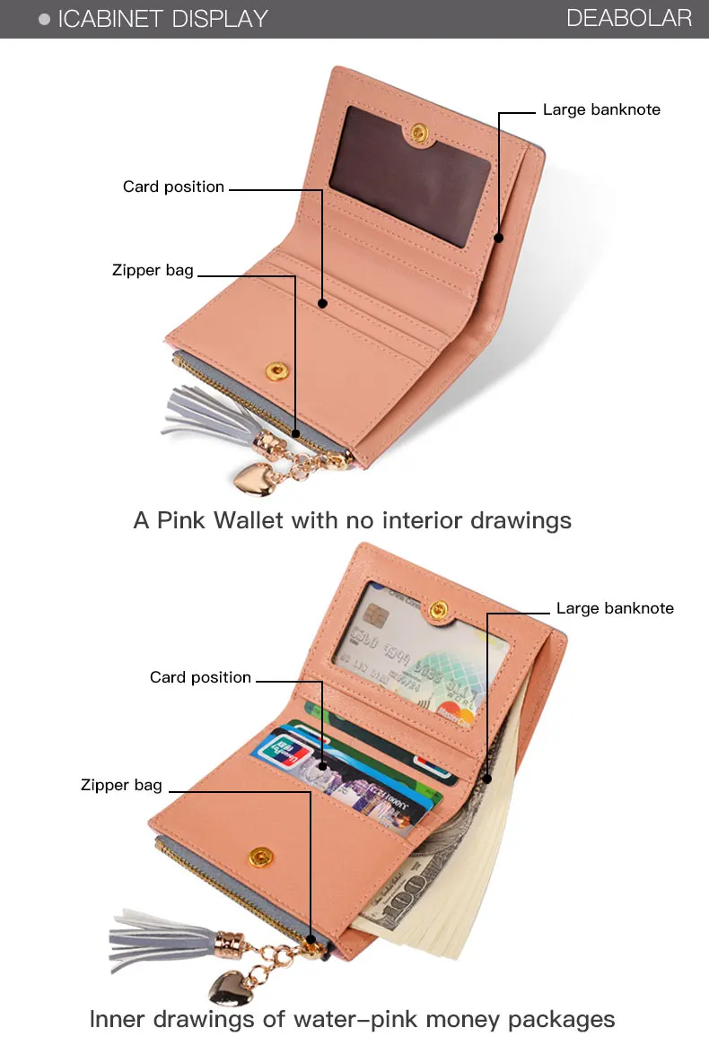 DEABOLAR брендовый милый женский мини кошелек на молнии с кисточками модный розовый тонкий держатель для карт кошелек для женщин подарок