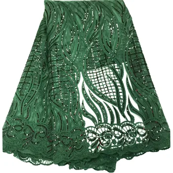 

African Lace Fabric High Quality Lace Nigerian Green Tulle Color Sequence Lace Fabrics Bride French Net Lace Fabric V2678