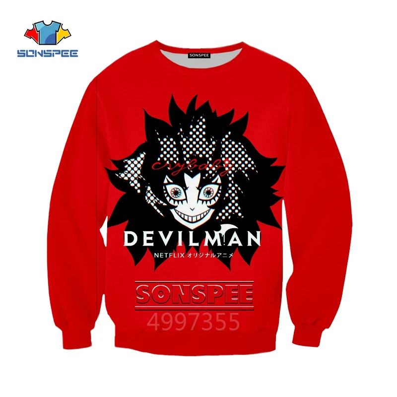 SONSPEE DEVILMAN crybaby Harajuku 3D printed Kid Sweatshirts Boys Girls Teens children's Clothes Tops long Sleeve pullover SW121