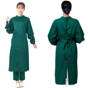 

Cotton Dark Green Surgical Gown With Back Side Open Isolation Clothes Brushes Hand-washing Clothes