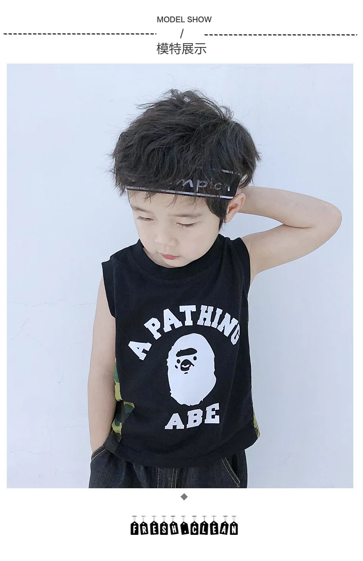Летний стиль, популярный бренд детской одежды в японском стиле для мужчин и женщин, детская камуфляжная одежда без рукавов