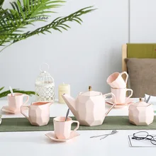 Набор кофейников в скандинавском стиле с геометрическим рисунком, керамический кофейник, сахарница, набор, чашка для молока и блюдце с подносом, чайный сервиз, чайная церемония