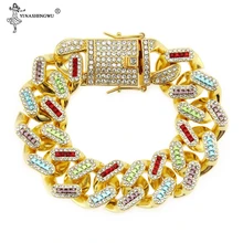 Хип-хоп Bling Iced Out, кубинская Цепочка с кристаллами, унисекс, браслет, полный цвет, браслеты, ювелирные изделия, длина 8 дюймов
