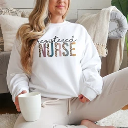 Registered Nurse Sweatshirt RN Shirt Gift for Student Nurse Leopard Unisex Crewneck Sweatshirts Nurse Life Hoodie Harajuku Tops