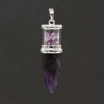 KFT Natural Healing Crystal Quartz Reiki Necklace Amethysts Stone Bullet Shape Wishing Bottle Stones Pendant Pendulum Women Men