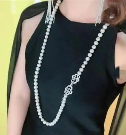 Elegant single strands 8-9 mm south sea white round pearl necklace 33inch