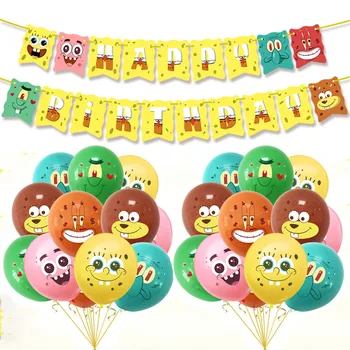 

10pcs Cartoon SpongeBob Smile Latex Balloons Boy Girl Birthday Party Decoration Balloon Spong Bob Combination Baby Shower Decor