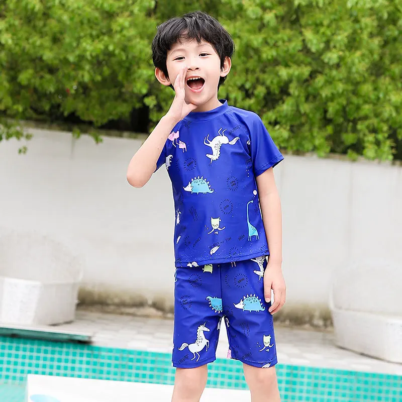 

Split Type Shorts BOY'S Swimsuit with Swim Cap CHILDREN'S Swimwear Boy Small Children Bubble Hot Spring Swimwear Two Piece Set