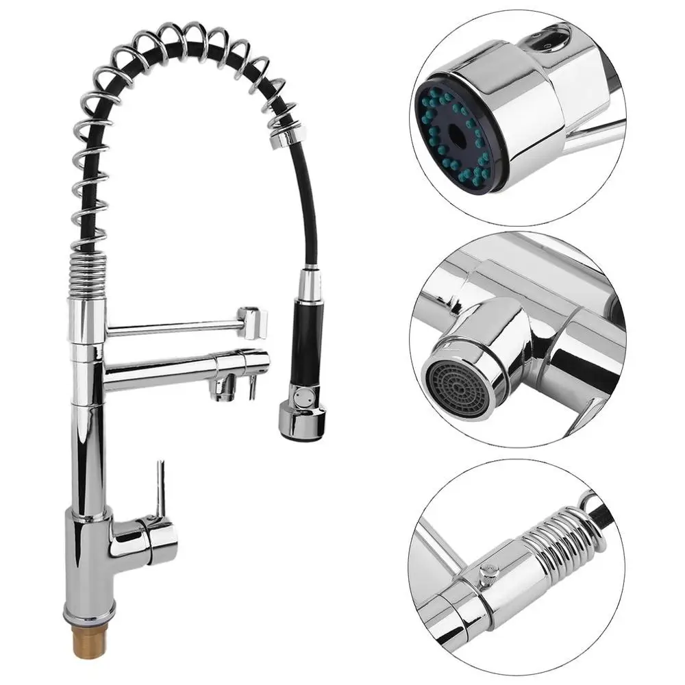 

FR Kitchen Bathroom 360 Degree Swivel Mixer Cold And Hot Single Hole Water Tap Washbasin Silver Single Handle Faucet