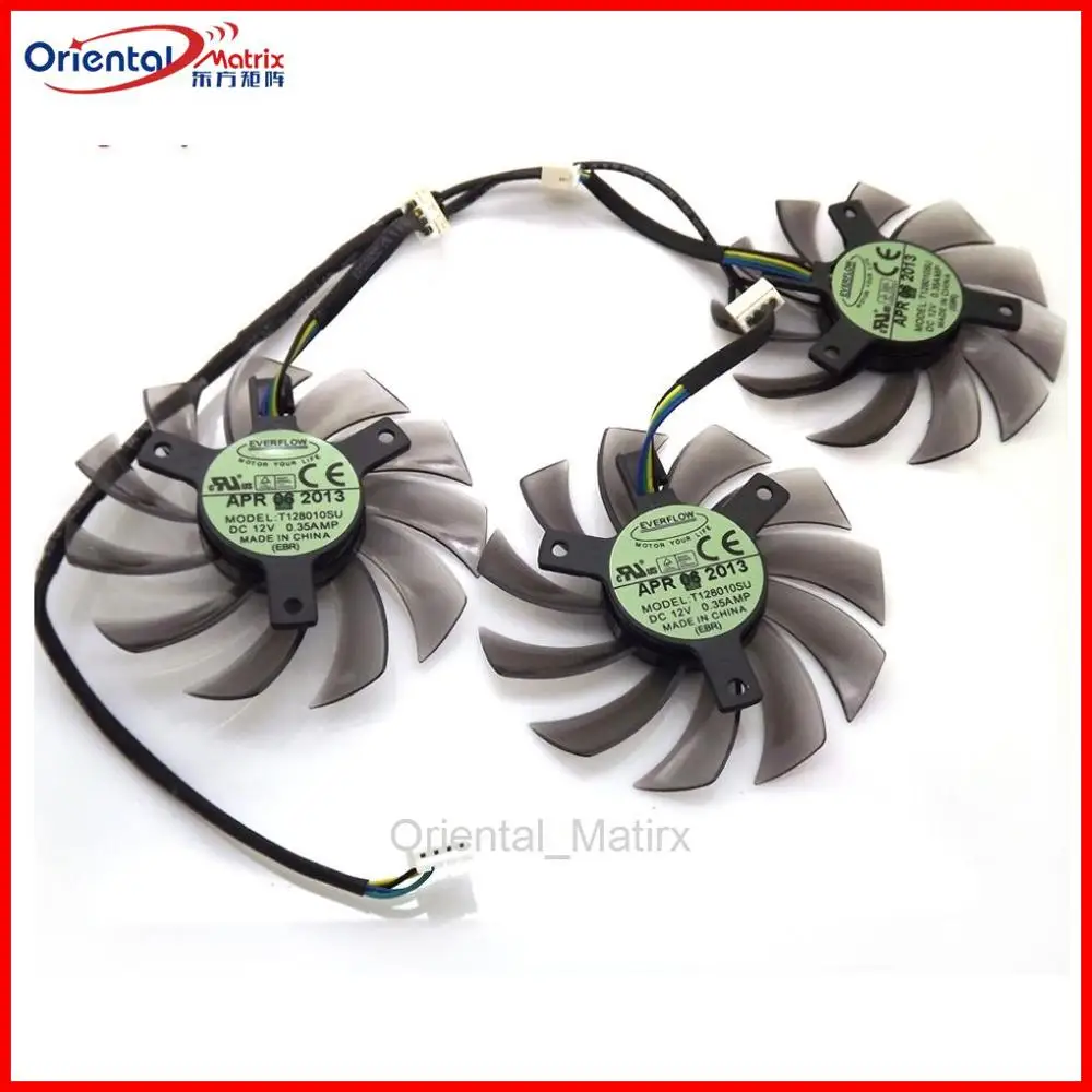 New 3pcs/lot T128010SU 75mm DC12V 0.35A Video Card Fan For Gigabyte GV