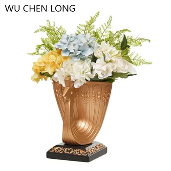 

WU CHEN LONG Nordic Light Luxury Peacock Open Screen Vase Sculpture Craft Flower Arrangement Creative Home Decor A2035