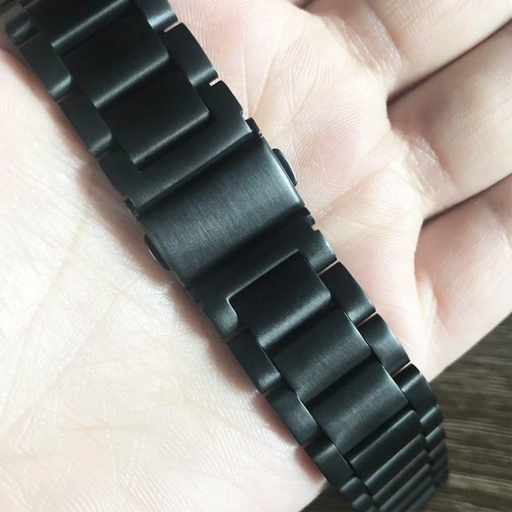 Sleek Black Stainless Steel Watchband Strap - Premium Metal Replacement Bracelet
