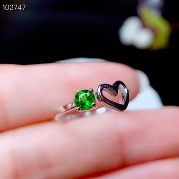 

for sale fashion green diopside ring for women ornament real 925 silver heart style round 4*4mm size natural gem girl date gift