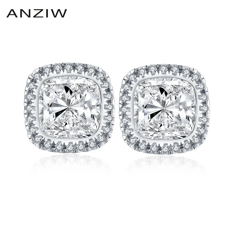 ANZIW 925 пробы сереьряные серьги гвоздики для женщин Для 2.5ct подушки кроя с